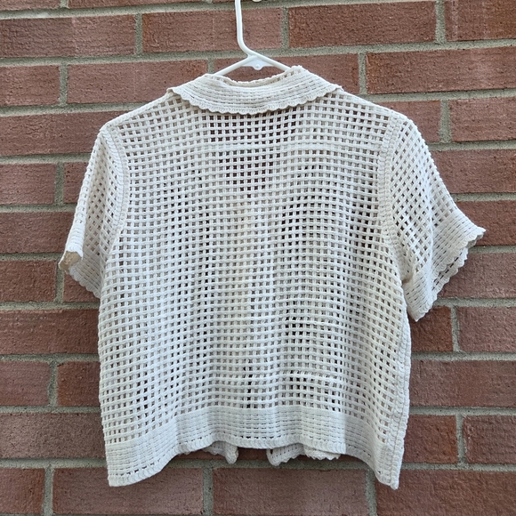 Frame The Crochet Short-Sleeve Top Ivory Cream Size Small - Picture 5 of 8